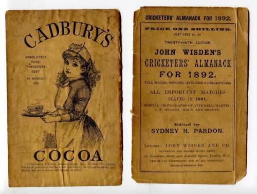 Wisden Cricketers' Almanack 1892 to 1900. A collection of original wrappers for books for the period stated. The wrappers consist of front and rear wrappers for the 1892, 1894 (both for the original edition and the second issue), 1895, 1897 and 1900 editi