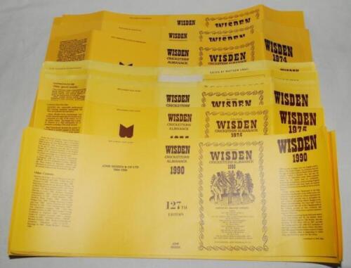 Wisden Cricketers' Almanack dustwrappers. Selection of forty seven dustwrappers, thirteen are original and dated 2001, 2003 to 2009 and 2017, some duplication, some light fading to spines of wrappers. The remainder are replacement dustwrappers, many by 'S