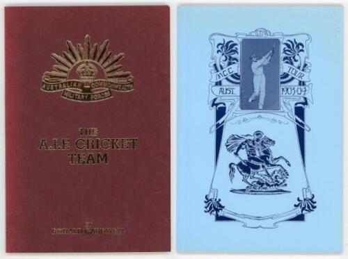 Ronald Cardwell. Two limited edition books by Cardwell. 'The A.I.F. Cricket Team'. Privately printed 1980. Limited edition no. 40/190. Signed by the author. Also 'The M.C.C. Tour to Australia 1903-1904'. Privately printed 1988. Limited edition no. 67/287.