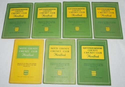 Nottinghamshire C.C.C. handbooks, annuals and yearbooks 1948-2020. A good run of handbooks for seasons 1948, 1949, 1951-1957, 1961-1981, 1984-2007, and 2016-2020. Some duplication. Qty 70. Good/ very good condition - cricket