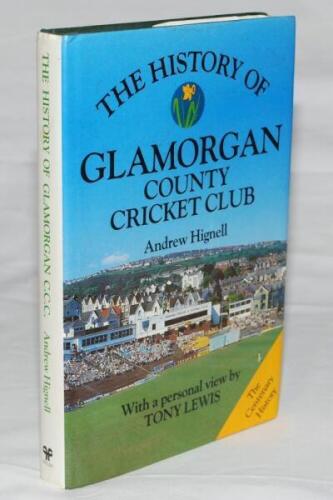 'The History of Glamorgan County Cricket Club'. Andrew Hignell. Christopher Helm, Bromley 1988. Hardback with dustwrapper. Signed to the title page and front endpapers by twenty two players and the author, and to internal pages by ten. Signatures include 