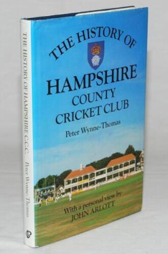 'The History of Hampshire County Cricket Club'. Peter Wynne-Thomas. Christopher Helm, Bromley 1988. Hardback with dustwrapper. Approx. eighty signatures in total to the front and rear endpapers, title page and the odd internal page, the majority signed to