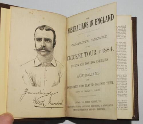 'The Australians In England. A Complete Record of the Cricket Tour of 1884. Batting and Bowling Averages of the Australians and Englishmen who played against them'. Edited by Charles F. Pardon. London 1884. viii, 184pp with adverts to front and back. Rebo