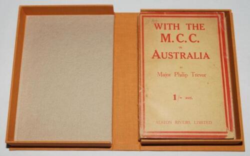 'With the M.C.C. in Australia (1907-1908)'. Major Philip Trevor. London 1908. Printed by Alston Rivers Limited. Original wrappers, preserved in modern cloth box with gilt title to spine. viii, 290pp. Ex Libris K.A. Auty, Ontario. Padwick 4438. Library ref