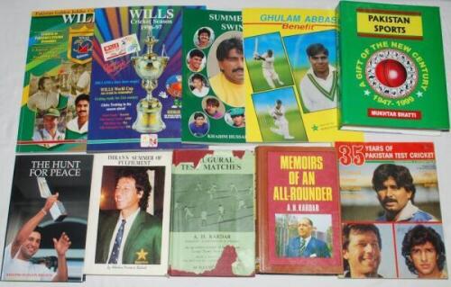 Pakistan biographies, histories and annuals. Ten hardback and softback titles including 'Inaugural Test Matches', A.H. Kardar, Karachi 1954, signed by the author. Worn dustwrapper. 'Memoirs of an All-Rounder', A.H. Kardar, Lahore 1987. 'Imran's Summer of 