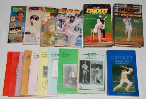 India yearbooks, and statistical journals. Titles include 'Indian Cricket Quarterly' Vol 1 no. 1 to Vol 2. no. 4, 1994-1995. Journal of 'The Association of Cricket Statisticians and Scorers of India' Vol. 7 , no 1 July 1993. 'Prime Stats', four issues 199