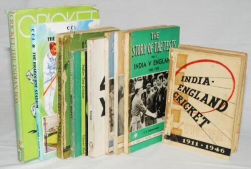 Indian cricket histories. Eleven titles including two hardbacks, 'CCI &amp; The Brabourne Stadium 1937-1987', Vasant Raiji and Anandji Dossa, Bombay 1987, signed by both authors, and 'Cricket the Indian Way', Rakhal Bhattacharya, Calcutta 1976. Softback t