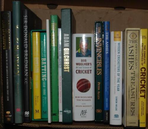 Oversize cricket histories, biographies and reference books. Two boxes comprising twenty seven large format books, the majority signed hardbacks. Subjects covered include The Ashes, Australian cricket, tours, Singapore Cricket Club, West Indies etc. Inclu