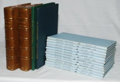 'The Sporting Magazine or Monthly Calendar of the transactions of the Turf, the Chase...'. Volumes I and II published 1792 and 1793, each handsomely bound in modern marbled boards with tan calf, gilt titles and raised bands to the spines. Volume I describ