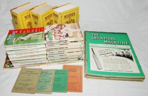 Cricket statistics, annuals and magazines. Small box comprising a selection of annuals and magazines. 'Cricket Facts &amp; Figures' 1935 &amp; 1936, and 'Cricket Records' 1938 &amp; 1946, four small booklets of statistical records, each compiled by E.L. R