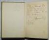 'My Cricketing Days'. C.G. Macartney. London 1930. Presentation copy with very nice dedication in ink, 'To Thomas Glossop Senr. in memory of our old friendship which has never faded through lapse of time', nicely signed by Macartney and dated 'London 3.9.