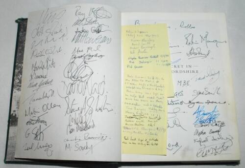 'The Men in White Coats. Cricket Umpires Past and Present'. Teresa McLean. London 1987. Hardback lacking dustwrapper. Signed to front endpapers and title page by thirty Test and first-class umpires. Signatures include Dickie Bird, Darrell Hair, Mervyn Kit