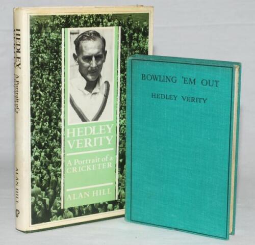 Hedley Verity. Two biographies of Verity. 'Bowling 'Em Out', Hedley Verity, London 1936. Signature in ink of Verity laid down to the title page, with inscription 'Reported missing in the Middle East Aug 9- 43' and press cutting slipped in reporting on Ver