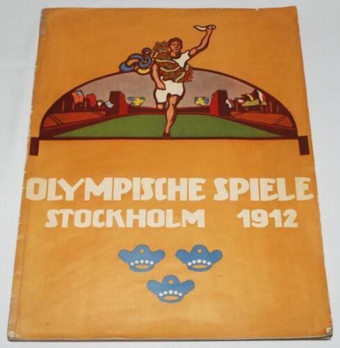 Olympics. 'Olympische Spiele [Olympic Games] Stockholm 1912'. Edited by A. Eichenberger, published by Julius Wagner, Zurich and Munich 1912. Original 135pp large format illustrated report on the 1912 Olympics with decorative colour wrappers, published in 