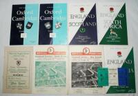 Sporting programmes 1950/60's. Selection of thirteen programmes the majority Rugby including Combined Services v South Africa 1951, Combined Services v New Zealand 1953, Eastern Counties v Kent 1951, Oxford v Cambridge 1969 and 1971, England v South Afric