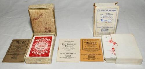 Kargo' Card Golf c.1930s. Two different sets of playing cards, one set complete with 53 cards and instruction booklet, the other with 52 cards and 'Introduction' and 'Rules' booklets. Both sets in original boxes. G - golf