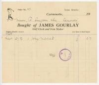 'James Gourlay. Golf Cleek and Iron Maker'. Rare original receipt dated 27th March 1925, issued by Gourlay to Messrs. R. Simpson &amp; Son, Carnoustie, for the sale of a niblick golf club. Light folds, otherwise in good condition - golf