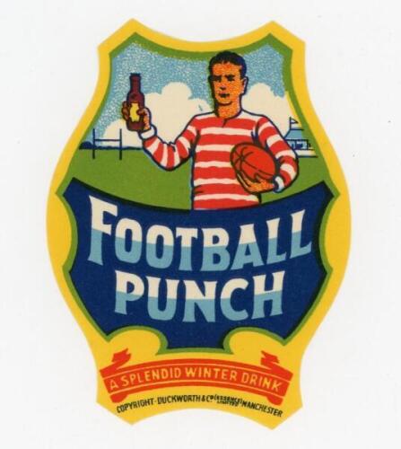 'Football Punch'. Twenty five unused beer bottle labels for 'Football Punch- a splendid Winter drink'. Produced by Duckworth &amp; Co of Manchester. VG - footballIllustrated in the FIFA Museum collection book, page 252