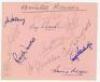 Bristol Rovers and Lincoln City 1954/55. Album page nicely signed in ink and pencil to one side by twelve Bristol Rovers players, and to the other in ink by eleven of Lincoln City. Bristol Rovers signatures in ink are Watling, Warren, Petherbridge and Mey