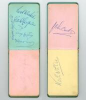 Blackburn Rovers F.C. c.1965. Small turquoise covered autograph album comprising eleven signatures of Blackburn Rovers players c.1965 including Bryan Douglas, Mike Ferguson, Andy McEvoy, Mike Harrison, John Barton, Keith Newton, Billy Wilson etc. Sold wit