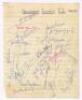 Notts County F.C. 1956/57. Ruled page signed in different coloured inks by twenty three members of the Notts County team and coaches. Signatures are McGrath, Taylor, Carver, Birkenshaw, Jackson, Sheridan, Bulch, Asher, Loxley, Blenkinsop, Lane, Cruikshank