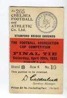 F.A Cup Final 1922. Huddersfield Town v Preston North End. Stamford Bridge Grounds, Chelsea. Official &pound;1.1shilling stand seat match ticket stub for the Final played on the 29th April 1922. The ticket, for Stand B, Row K, seat no 10, printed in black