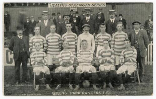 Queen's Park Rangers F.C. 1911/12. Early original mono postcard of the Queen's Park Rangers team seated and standing in rows wearing football attire. 'Health &amp; Strength' series. Postally unused. VG - football