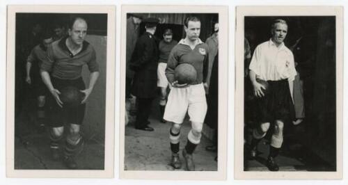 Individual football postcards late 1940s/ early 1950s. Six mono real photograph plain back postcards, each depicting a footballer of the period entering the field or in match action. Players featured include Stan Cullis, Sam Bartram (two different), Charl