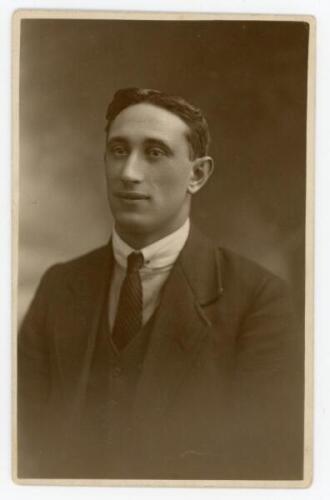 Henry Martin. Sunderland &amp; England 1912-1922. Excellent original sepia real photograph postcard of a studio portrait of Martin, head and shoulders, wearing formal attire. Van Ralty Studios, Manchester, Liverpool etc. Postally unused. Very slight knock