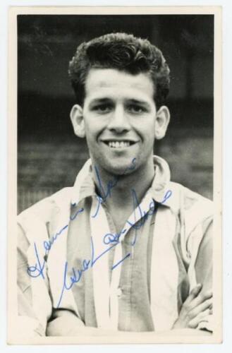 Graham Shaw. Sheffield United &amp; England 1951-1967. Mono real photograph plain back postcard of Shaw, head and shoulders, wearing Sheffield United shirt. Signed in blue ink to the photograph by Shaw. Photographer unknown. VG - footballShaw made 442 sen