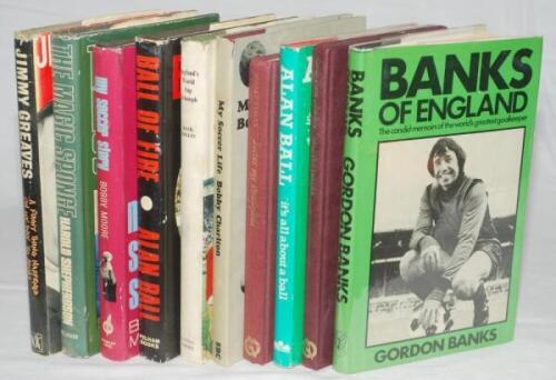 World Cup 1966. Ten first edition hardback, nine of which are autobiographies of members of the England World Cup winning team or coaching staff, each with good dustwrapper unless stated. Six signed titles are 'My Soccer Life', Bobby Charlton, Sportsmans 