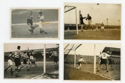 Bradford City F.C. 1946-1959. Four small original mono postcard size press photographs of match action featuring Bradford City. Each with typed press label to verso. Includes three photographs of matches at Valley Parade, Bradford City v Hartlepool 21st D