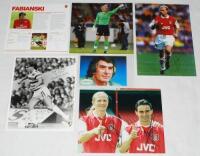 Arsenal F.C. 1980s-2000s. Two binders comprising over fifty mainly colour with some mono press photographs, prints, posters, magazine cuttings, trade cards, official player profile cards etc. of Arsenal players and managers, the majority signed. Signature