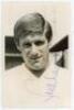 Frederick 'Fred' Callaghan. Fulham 1964-1974. Mono Fulham F.C. Supporters Club post card size real photograph of Callaghan, head and shoulders, wearing football attire. Signed in blue ink to the photograph by Callaghan. Stamp for Fulham F.C. Supporters Cl
