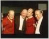 Bobby Charlton and Jack Crompton. Manchester United. Colour copy photograph of Charlton, dressed in full United kit, embracing Matt Busby, with Jack Crompton and one other standing either side. The photograph nicely signed in black ink by Charlton and Cro