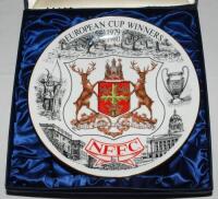 Nottingham Forest F.C. European Cup Winners 1979/80. Bone china plate made exclusively for Nottingham Forest F.C. to commemorate winning the European Cup. The attractive plate with large colour coat of arms to centre, surrounded by scenes of Nottingham, S