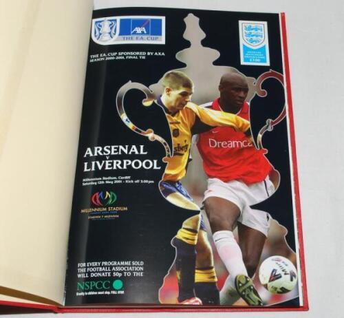 Arsenal v Liverpool 2001. Official programme for the F.A. Cup Final played at the Millennium Stadium, Cardiff on 12th May 2001. The programme has been professionally bound, by the vendor, in red boards with cream end papers, titles in gilt to front board 