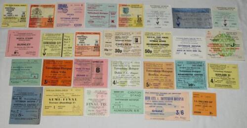 Tottenham Hotspur match tickets 1949/50-1983/84. Twenty eight official match tickets, some for 'big matches', home and away and finals. 'Home' tickets include v Sheffield United 1949, v Aston Villa (F.A. Cup) 1961/62, v Dukla Prague, v Benfica (European C