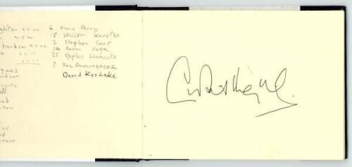 Tottenham Hotspur c.2000. Three 'Tottenham Hotspur Football Club' autograph books comprising approx. seventy signatures of Spurs players. Signatures include Hughton, Leonhardson, Vega, Fox, Campbell, Freund, Anderton, Ferdinand, Iversen, Sherwood, Rebrov,