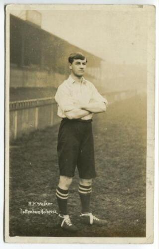 Robert Henry Walker. Tottenham Hotspur 1906-1908. Sepia real photograph postcard of Walker, full length in Spurs attire. Jones Bros of Tottenham. Minor wear to card edges otherwise in good condition - footballBob Walker played 25 matches for Spurs scoring