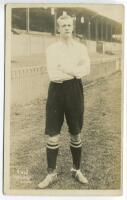 R. Watt. Tottenham Hotspur 1908. Sepia real photograph postcard of Watt, full length in Spurs attire, in front of the main stand. Jones Bros of Tottenham. Good condition - football