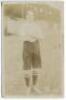 Robert Loudon Steel. Tottenham Hotspur 1908-1919. Early mono real photograph postcard of Steel, full length, in Spurs attire. Title to lower border 'R. Steel. Tottenham Hotspur'. F.W. Jones, Tottenham. Postally used, dated 1909 with references to seeing t