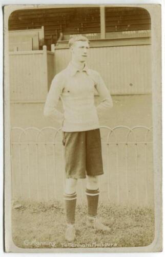 Gordon S. Manning. Tottenham Hotspur 1907-1908. Early sepia real photograph postcard of Manning, full length, in Spurs attire. Jones Bros, Tottenham. Postally unused. Some light fading to image otherwise in good condition - footballManning made forty nine