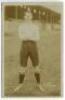 Thomas Scott Leslie. Tottenham Hotspur 1908-1911. Early sepia real photograph postcard of Leslie, full length, in Spurs attire. Jones Bros of Tottenham. Minor light fading otherwise in good condition. Postally unused - footballTommy Leslie made fourteen a