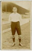 William John Jones. Tottenham Hotspur 1906-1907. Early sepia real photograph postcard of Jones, full length, in Spurs attire. Title to lower border read 'W. Jones. Tottenham Hotspurs'. Jones Bros of Tottenham. Postally unused. Minor wear to card edges, li