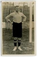 Robert Hewitson. Tottenham Hotspur 1908-1909. Early mono real photograph postcard of goalkeeper Hewitson, full length, in Spurs attire. Title to lower border 'R. Hewitson. Tottenham Hotspur'. F.W. Jones of Tottenham Postally unused. Very good condition - 