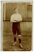 James Gray. Tottenham Hotspur 1907-1908. Sepia real photograph postcard of Gray, full length, in Spurs attire. Title to lower border 'J. Gray. Tottenham Hotspurs'. The club title has been crossed through and 'Leyton' added. Jones Bros, Tottenham. Postally