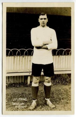 John Barr Murray Fleming. Tottenham Hotspur 1913-1915. Mono real photograph postcard of Fleming, full length, in Spurs attire. F.W. Jones of Tottenham. Postally unused. Very good condition - footballFleming made thirty appearances for Spurs scoring eight 