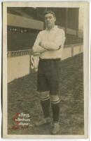 Thomas Collins. Tottenham Hotspur 1910-1915. Early mono real photograph postcard of Collins, full length, in Spurs attire. Title to lower right border 'Collins. Tottenham Hotspur'. 'Right back' written below title in red, some title text overwritten in re