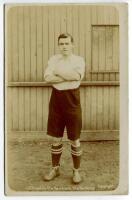 John Fowler Chaplin. Tottenham Hotspur 1905-1908. Early sepia real photograph postcard of Chaplin, full length, in Spurs attire. Title to lower border 'J. Chaplin. Tottenham Hotspurs'. Jones Bros, Tottenham. Good condition - footballJack Chaplin played 10